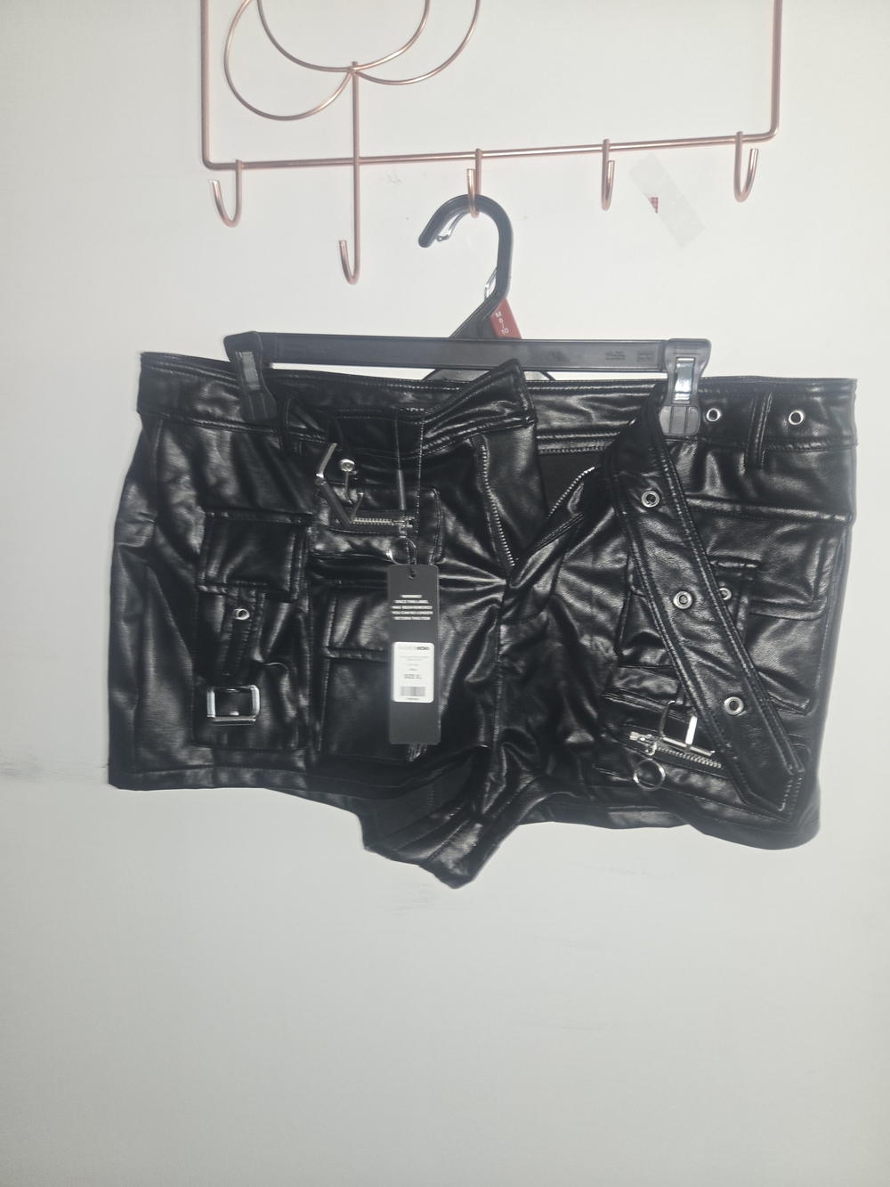 Fashion Nova Black Faux Leather Cargo Shorts